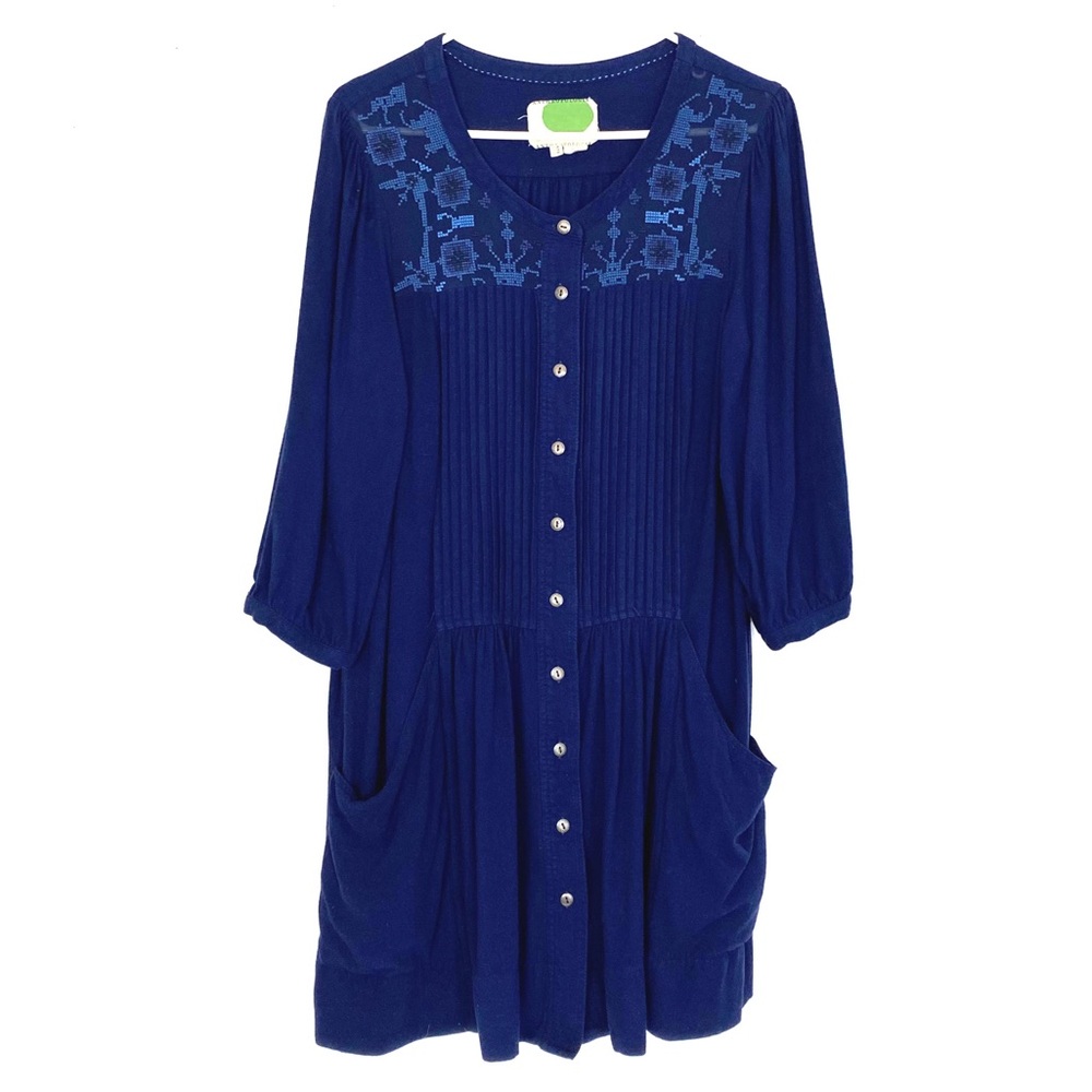 Anthropologie Dubois Embroidered Tunic Dress Blue